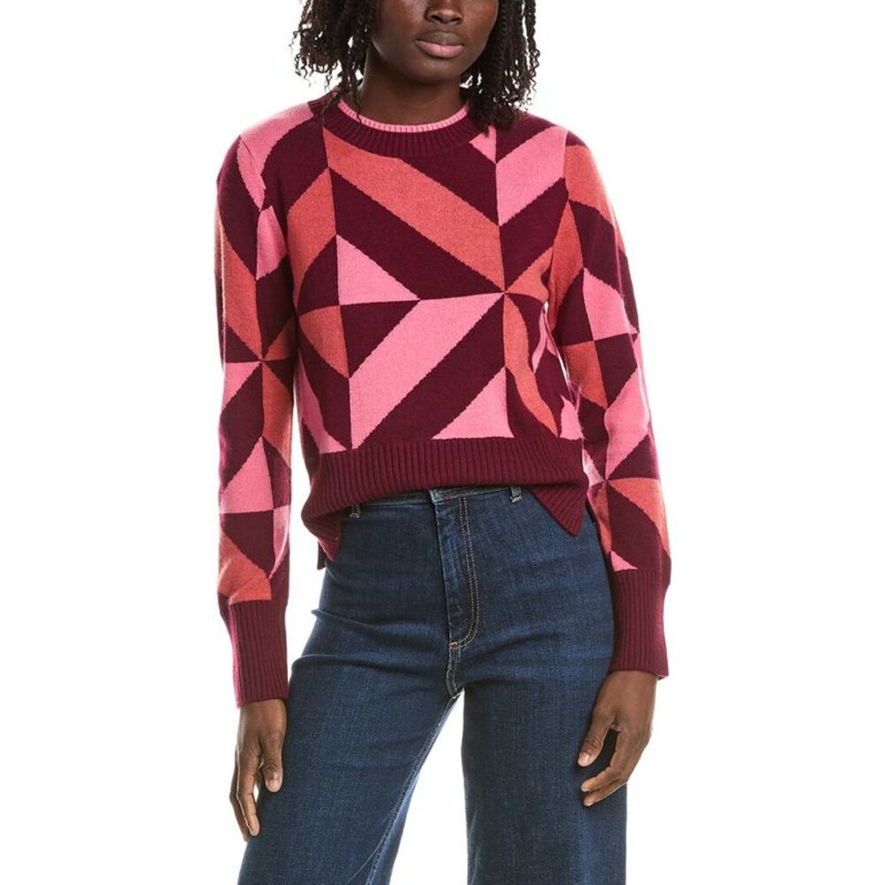 &Isla Womens  Gabby Geo 100% Cashmere Sweater, Red